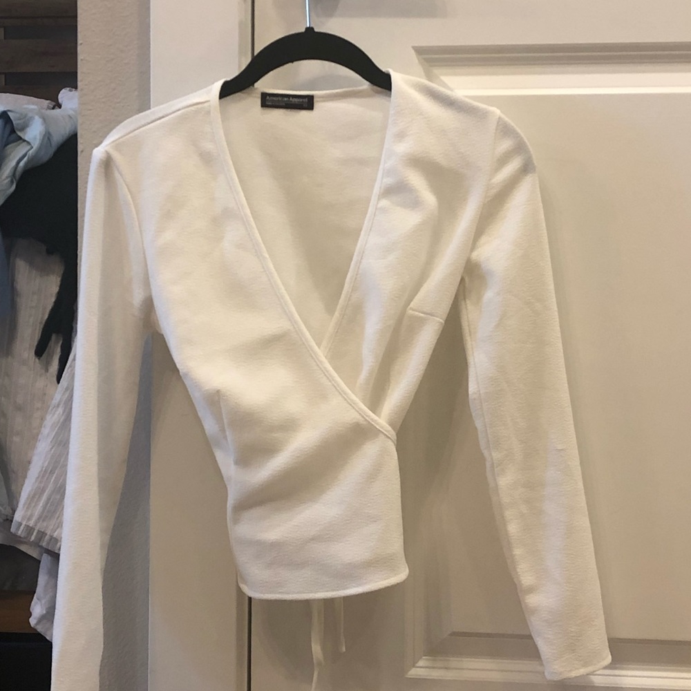 American apparel low cut long sleeve wrap top